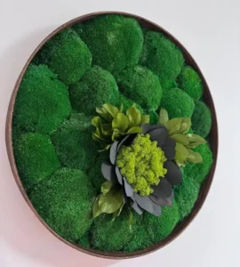 Кругла мохова картина – квітка з моху та листя