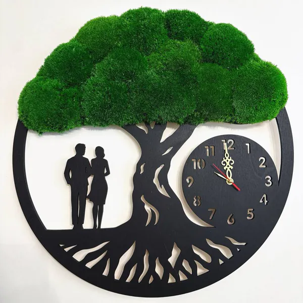Moos Wanduhr Baum des Lebens mit Paar Настінний годинник з моху Дерево життя з парою