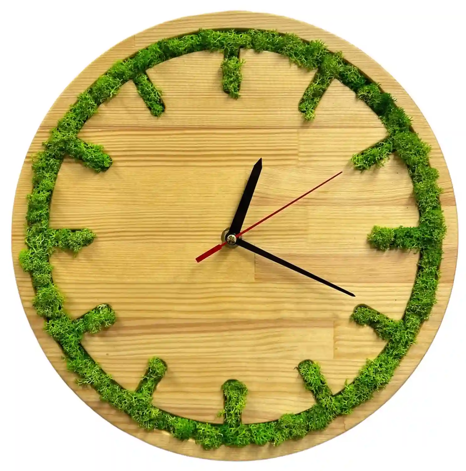 Moss-Clock-6 Круглий дерев'яний годинник з ісландським мохом Класік