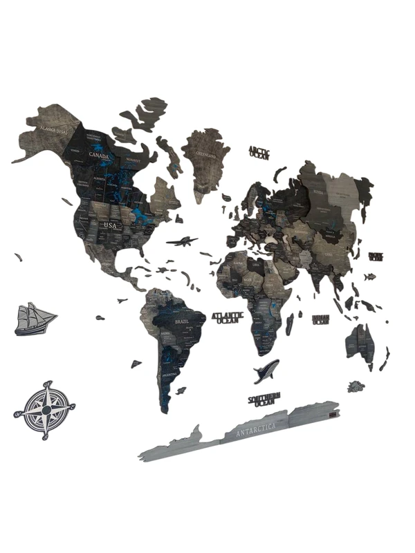 Moderne_3D_Weltkarte_aus_Holz_Black-_Grey_Edition_result 3D карта світу з дерева, Black & Grey Edition, багатошаровий дизайн із компасом та кораблем (150-200 см).